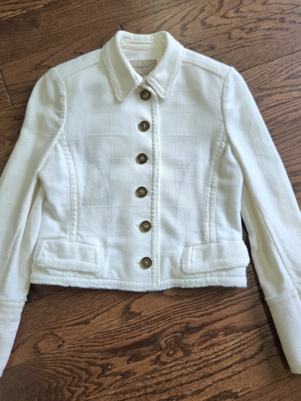 Burberry White Cotton-Blend Button Front Jacket Size 8 - Picture 1 of 16